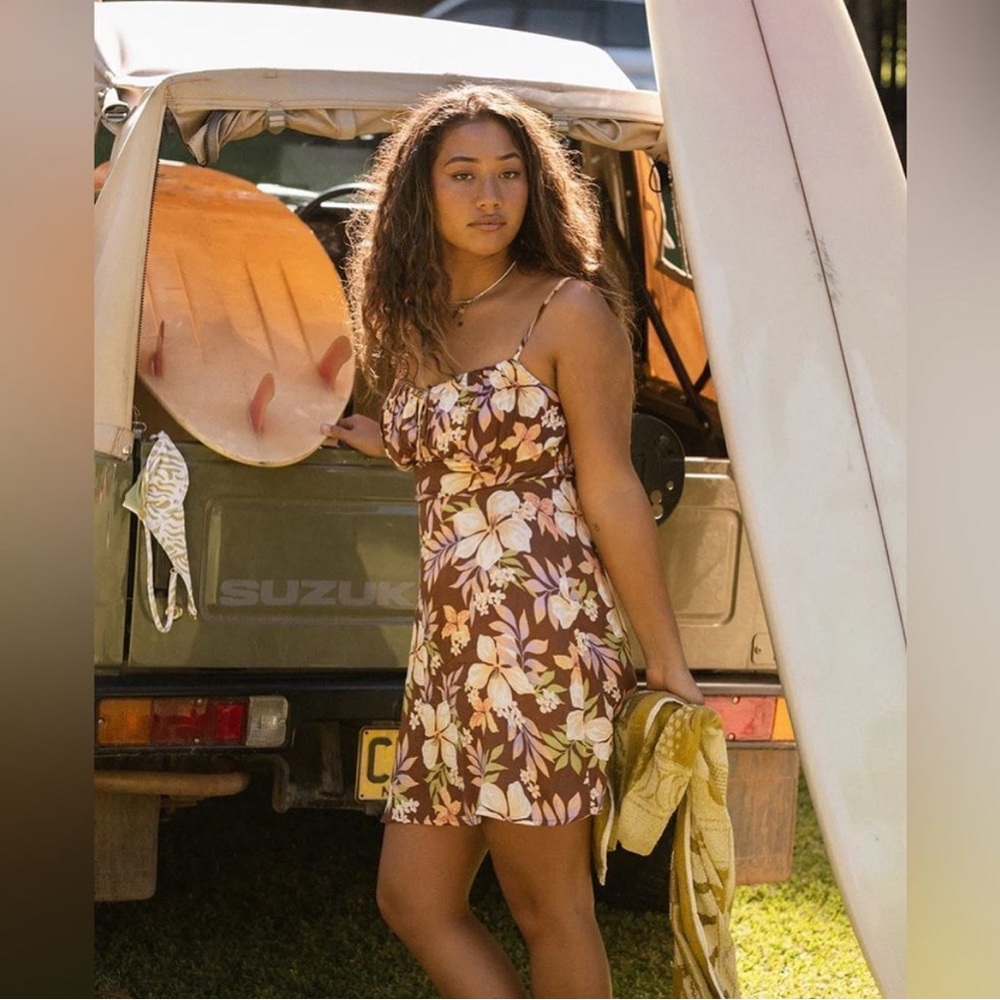Island Calling Floral Brown Dress